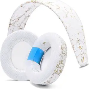 WC Earpad and Upgraded Silicone Headband Combo for Nova Pro Wireless Headphones | Cooling Gel Earpads & Matching Design Headband for Epic Gaming | Gold Marble