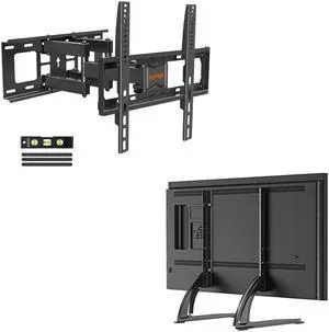 ELIVED TV Wall Mount Full Motion Premium with Swivel and Tilt for Most 26-65 Inch YD3007 Universal Table Top TV Stand for Most 27 to 55 inch YD1014
