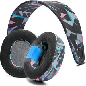 WC Earpad and Upgraded Silicone Headband Combo for Nova Pro Wireless Headphones | Cooling Gel Earpads & Matching Design Headband for Epic Gaming | 90's Black