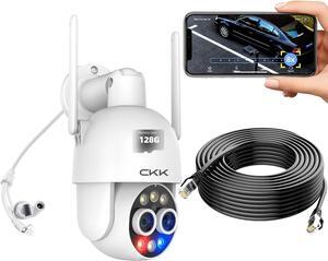 WiFi Wired Security Camera Outdoor with Cat 5e Ethernet Cables,4MP+4MP PTZ Camera for Home Security, Motion Tracking, 8X Dual Optical Zoom, 2 Way Audio, Spotlight Color Night Vision, APP Control