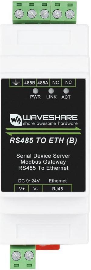 Waveshare Industrial Serial Server RS485 to RJ45 Ethernet TCP/IP to Serial Module Support Rail-Mount Modbus Gateway