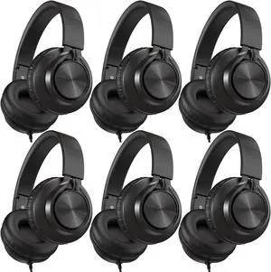 AILIHEN Headphones Wired 6-Pack Bulk Over-Ear, Headsets with Microphone for School Kids Students, Teens, Adult, Classroom, Library, Chromebook, Laptop, Adjustable, Foldable, 3.5mm Jack (Black)