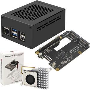 Geekworm X1004 PCIe to Dual M.2 HAT NVMe 2280 SSD PCIe Peripheral Board+P579-V2 Metal Case with Official Pi 5 Active Cooler for Raspberry Pi 5