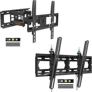 Full Motion TV Mount YD3007 for Most 26-65 Inch TVs Max VESA 400x400mm, Both fits 12"/16" Wood Studs, Plus Tilting TV Wall Mount YD1007 for Most 42-70 Inch TVs with Max VESA 600x400mm