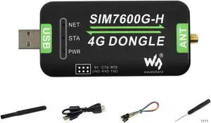 Waveshare SIM7600G-H 4G DONGLE with Antenna with Industrial Grade 4G Communication and GNSS Positioning Peripheral Supports Global Band.