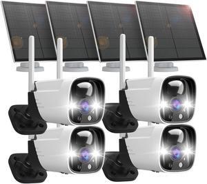 Rraycom 4 Pack Security Cameras Wireless Outdoor Solar Powered with AI Detection, 2K Color Night Vision Security Camera with 2 Way Audio, Alexa, No Monthly Fee, Spotlight & Siren, IP65 Waterproof