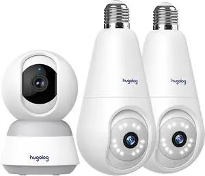 Hugolog 3K Indoor Camera+2K Light Bulb Security Cameras Wireless Outdoor - 2.4GHz Cameras for Home Security Indoor with AI Motion Detection,Starlight Color Night Vision, 360°Auto Tracking