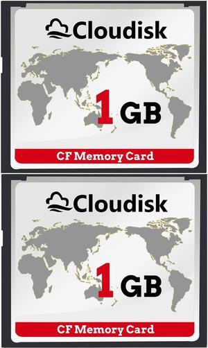 Cloudisk Pack of 2 Compact Flash Card 1GB CF 2.0 Card Performance for DSLR Camera,Vintage Digital Camera and Industry Equipment(1GB)