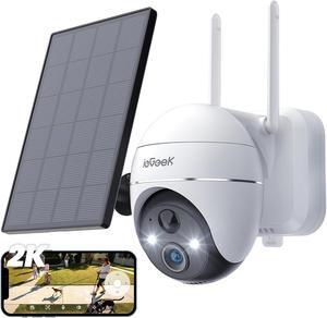 ieGeek Security Camera Outdoor, 2K Wireless WiFi 360degPTZ Camera, Solar Battery Powered Surveillance Camera with Spotlight/Siren/Motion Detection/3MP Color Night Vision,Compatible with Alexa
