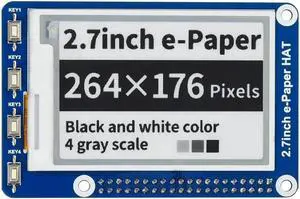 waveshare 2.7inch E-Ink Display HAT Compatible with Raspberry Pi 4B/3B+/3B/2B/B+/A+/Zero/Zero W/WH/Zero 2W Series Boards 264x176 Resolution SPI Interface