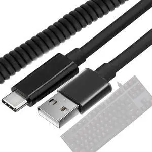 AJKTHGE Type C Mechanical Keyboard Cable, Gaming Keyboard Cable, Coiled & Double-Sleeved Mechanical Keyboard Cord for USB C Mechanical Keyboards (Black)