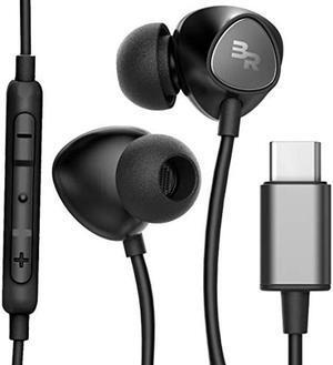 Thore Type C Headphones, in-Ear Wired Earbuds with Microphone & Volume Control Mic Earphones for Samsung Galaxy S24 Ultra/S23/S22/S21 Plus/FE, Pixel Black (USB-C Connection)