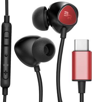 Bolle & Raven Thore USB Type C Earbuds | in Ear Wired Headphones with Microphone Remote | for S21 / S22 / S23 / S24 Ultra, Pixel 4/5 XL/6/6a/7/8 Pro, iPad Pro - Red