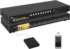 CKLau 8 Port USB 3.0 Rack Mount HDMI KVM Switch 4K60Hz with Audio, 2 pcs USB 3.0 Hub, and Cables Supports Keyboard Mouse Switching