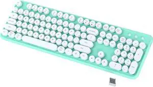 JAMfit Dual Mode Wireless Bluetooth Keyboard, Retro Typewriter 104 Cute Round Floating Keycaps Colorful Keyboard Support Multi Devices for Ipad Pc Laptop Phones(White-Dark Green)