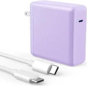 Mac Book Pro Charger - 120W USB C Charger Fast Charger, Compact Laptop Charger Adapter Compatible with USB C Port MacBook Pro/Air, iPad Pro, Samsung Galaxy and All USB-C Devices (Light Purple)