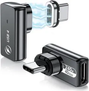 DuHeSin USB C Magnetic Adapter 240w, (2 Pack) 90 Degree Magnetic USB C Adapter 24 Pin with PD Fast Charging USB4 40Gbps 8K 60Hz for Thunderbolt 3/4, MacBook Pro/Air and More Type C Devices