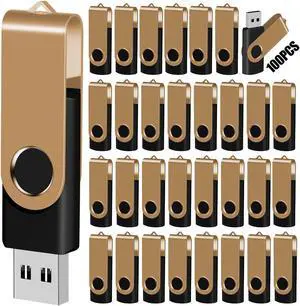 EASTBULL 2GB USB Flash Drive Bulk Thumb Drives 100 Pack with Lanyards USB 2.0 Jump Drive 2GB Memory Sticks Zip Drive Pen Drive for Storage and Backup Gold 100PCS 2GB