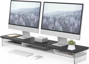 Fenge Dual Monitor Stand Riser, Acrylic Computer Stand, Desktop Oraganizer Stand, Acrylic Laptop Stand Riser with Storage Desk Organizer Accessories, Black