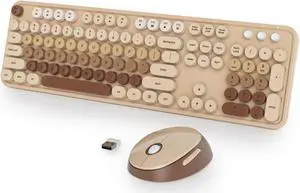 Fogruaden Wireless Keyboard and Mouse Combo, Retro Typewriter Full-Size Keyboard with Number Pad and Cute Mouse, Gradient Colorful Computer Keyboard for Windows PC Desktops Laptop