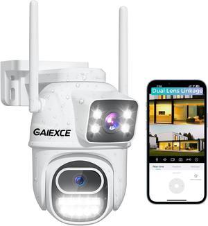 GAIEXCE WiFi Security Camera Outdoor Wireless, 6MP Dual Lens Plug-in 360 Security Camera, Human Auto Tracking, AI Motion Detection, Color Night Vision, No Monthly Fees, Works with Alexa, 2.4G WiFi