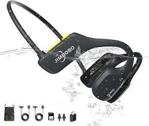 JIMBOBO Wireless Bone Conduction Headphones Bluetooth 5.3 Open Ear Earphones with Mic 8GB Memory MP3 Player IPX7 Waterproof Sports Earbuds for Swimming Running Workout Cycling