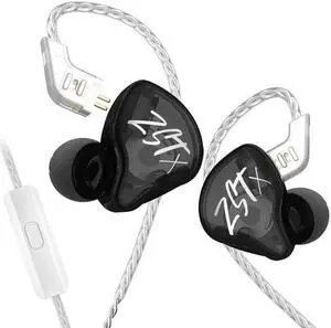 Kinboofi KZ ZSTX in Ear Monitor Headphone, 1BA 1DD HiFi Wired Earphone with Hybrid Driver High Fidelity Sound IEM Earphone Headset with Detachable Cable (Black, with Microphone)