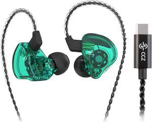 CCZ Melody Type-C in Ear Monitors, Dynamic Hybrid Dual Driver in Ear Headphones 1BA+1DD HiFi Wired Headphones Musicians IEM Upgrade Deep Bass Suitable for Audiophile Musician (Melody-Green, No MIC)