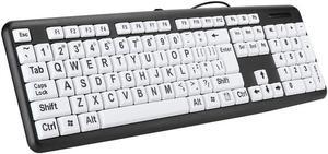 Large Print Computer Keyboard, 104 Keys USB Wired Computer Keyboard Visually Impaired Individuals Wired Keyboard for Senior Citizens in Low and Dim Lighted Areas(Black)