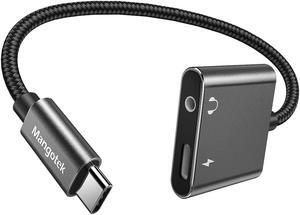Mangotek USB C to 3.5mm Headphone and Charger Adapter, 2 in 1 Type C to 3.5mm Audio Adapter with Fast Charging for Aux, Earphones Compatible with Samsung S23/S22 note20/10 iPad Pro Pixel Huawei, Grey