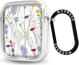 MOSNOVO Case for Airpods 1 & Airpods 2, Protective Clear Case with Shockproof Dual Layer Hard Luxe Metal Ring Designed for AirPods 1&2 Generation - Floral Garden
