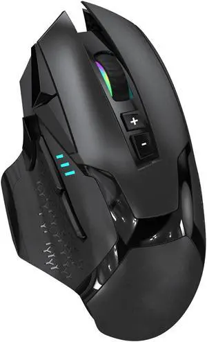 NYIEFADA Wireless Bluetooth Mouse for Laptop Thumb Rest Ergonomic - 4000DPI Rechargeable 10 Buttons/Shortcuts USB-C RGB Silence, Right Hand up for 3 Devices for Laptop Mac PC
