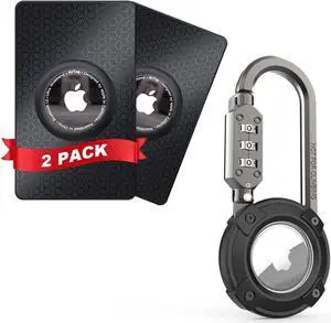 PerfiPro Airtag Holder with 3-Digit Combination Lock, Protective Airtag Case with Metal Carabiner,2 Pack Airtag Wallet Holder, Ultra Thin Airtag Wallet Card Case Cover