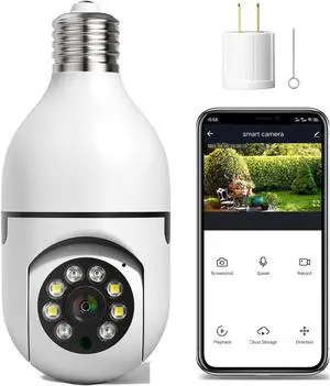3MP Light Bulb Security Camera for Home Security, 360° WiFi Smart Light Socket Security Camera Outdoor Wireless, Lightbulb Camera with Motion Detection, Two Way Talk, Compatible with Alexa (1Pack)