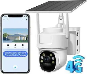 4G LTE Cellular Security Camera, Solar-Powered No WiFi Needed Wireless Outdoor Security Camera with PIR Motion Sensor, 355° Live View, 2K HD Night Vision, Remote Access, 2-Way Audio, Built-in SIM Card
