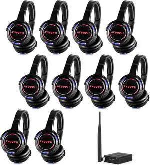 AYVVPII Rechargeable Wireless Silent Disco Headphones RF LED Flashing Light Headset 10pcs Headphones Bundle and 1 Transmitter 500m Distance