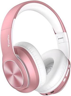 TuneFlux Wireless Bluetooth Headphones Over Ear, 80H Playtime, 3EQ Sound Modes, HiFi Stereo Headphones with Deep Bass, Foldable Bluetooth 5.3 Headphones for Smartphone/PC/Computer-Rose Gold
