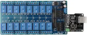Ethernet Controller Network Web Server + 16-Channel Relay Module with RJ45 Interface for Controlling Lights, and Refrigerator