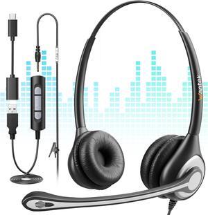 Wantek USB Headset with Microphone for PC,Laptop,3.5mm/USB/Type-C Jack 3-in-1 USB Headset with Noise Cancelling & Audio Controls,USB Headphones for Call Center,Work,Ofiice,Binaural