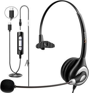 Wantek Headset with Microphone for PC Wired Headphones - USB C 3.5mm Headsets with Noise-Cancelling Microphone for Laptop