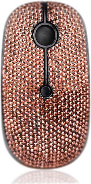 WONGS Luxury Austrian Bling Crystal Diamond Rhinestone USB Slimline Flat Wireless Mouse with 3 Adjustable DPI, Sparkly Flat Mice for Laptop, PC, Notebook, Gifts - Rose Gold