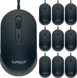 YUMQUA M104 Bulk Wired Computer Mouse 10 Pack, Silent Optical USB Corded Mice for Laptop PC Chromebook, Black