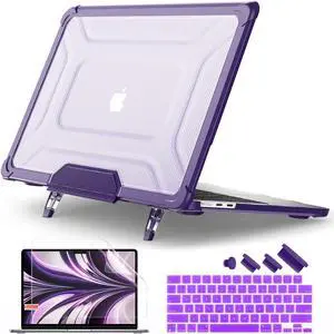 Batianda MacBook Air 15 inch Case 2025 M4 Chip 2024 2023 Release Model A3241 A3114 (M3)/ A2941 (M2)- Full Protection Anti-Collision Design Foldable Stand Durable TPU Bumper with Keyboard Cover, Purple