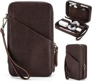 CataPurus Electronic Organizer Case Tech Kit, Top Grain Leather Handmade, Portable Compact Travel Electronic Accessories Storage Case Fits Phone, USB Cables, Chargers, Hard Drive, Cards, Apple pencil
