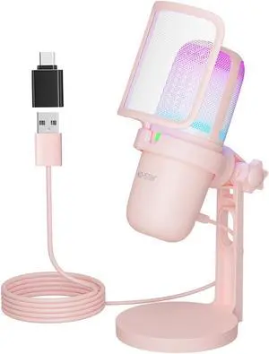 Ko-Star USB Microphone Gaming for PC PinkMini Computer Gaming Mic for PS4/ PS5/ Mac,Streaming Microphone for PC Gaming,Condenser Mic with RGB Streaming,PopFilter,Shock Mount for Recording,Podcasting