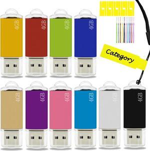 USB Thumb Drive 4GB USB 2.0 Flash Drive 10 Pack, Nicepicten 4GB Pendrive USB Memory Stick Jump Zip Drive USB Storage Key, Metal U Disk for Data Storage with 10PCS Lanyards & Color Label Tags