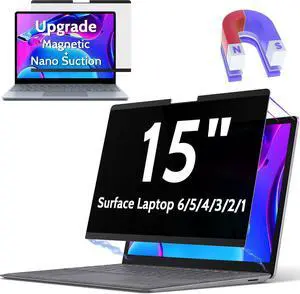 Peslv Magnetic Privacy Screen Surface Laptop 6/5/4/3/2/1 15 Inch, Removable Anti Blue Light Glare Filter, Black Security Private Apy Block Protector