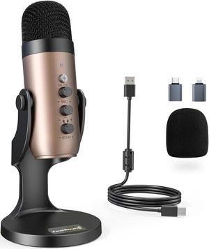 ZealSound USB Microphone,Condenser Computer PC Mic,Plug&Play Gaming Microphones for PS 4&5.Headphone Output&Volume Control,Mic Gain Control,Mute Button for Vocal,YouTube Podcast on Mac&Windows(Gold)