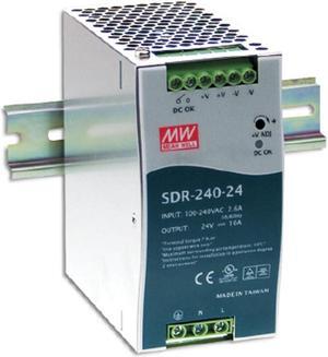 MEAN WELL SDR-240-24 AC to DC DIN-Rail Power Supply, 24V, 10 Amp, 240W, 1.5" - 2081086