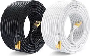 Cat 7 Ethernet Cable 75 ft - High-Speed Internet & Network LAN Patch Cable, RJ45 Connectors - 75ft / Black and White / 2 Pack - Perfect for Gaming, Streaming, and More